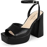 TopWalks Platform Heels for Women Chunky Heel Platform Sandals Womens Open Toe Ankle Strap Womens Wedding Party Shoes