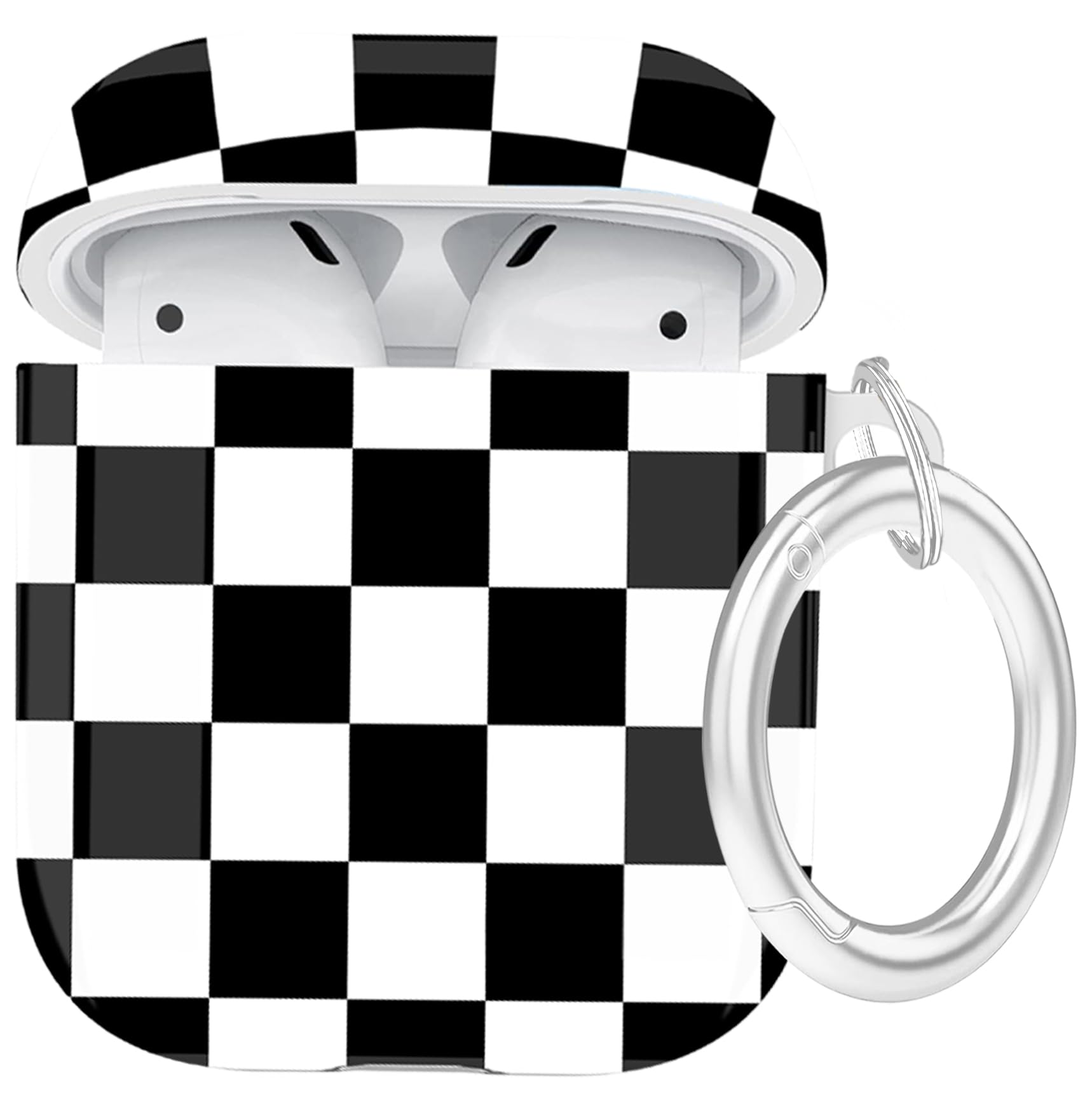 Photo 1 of Airpods 2/1 Gen Case with Cleaner Pen, Airpods 2nd/1st Generation Cover Protective Skin Girl Women with Luxury Pearl Keychain for Apple iPod 2nd/1st Gen - Black White Checkered