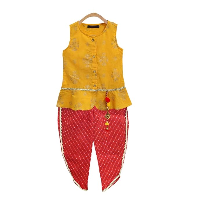 Peaches By Hopscotch Girls Poplin Sleeveless Kurta Withdhoti In Multi Color