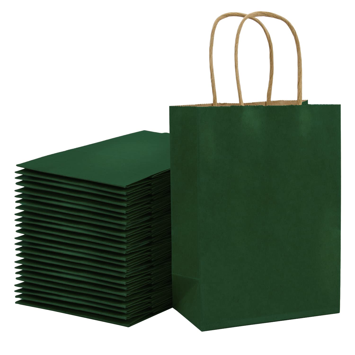 Loveinside 15x8x21 cm Paper Bags Small Kraft Green Gift Bags Bulk with Handles for Birthday Wedding Party Favors 25pcs/ SET