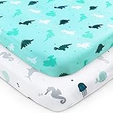 Pack and Play Sheets Fitted, Mini Crib Sheets 2 Pack, Playard Sheets | Compatible with Graco Pack n Play, Ultra Soft Breathable Material, Dinosaurs