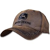 John Deere Brown Oilskin Look Adjustable 6 Panel Twill Hat, One Size