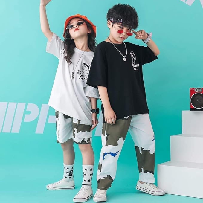 Amazon Co Jp 子供用 男の子 女の子 Tシャツ パンツ 迷彩柄 ジュニア ジャージ Hiphop ジャズダンス ダンス衣装 キッズ ヒップホップ ジャズ ステージ衣装 半ズボン 長ズボン 練習着 韓国風 男女兼用 体操服 180 ブラックトップス ホビー