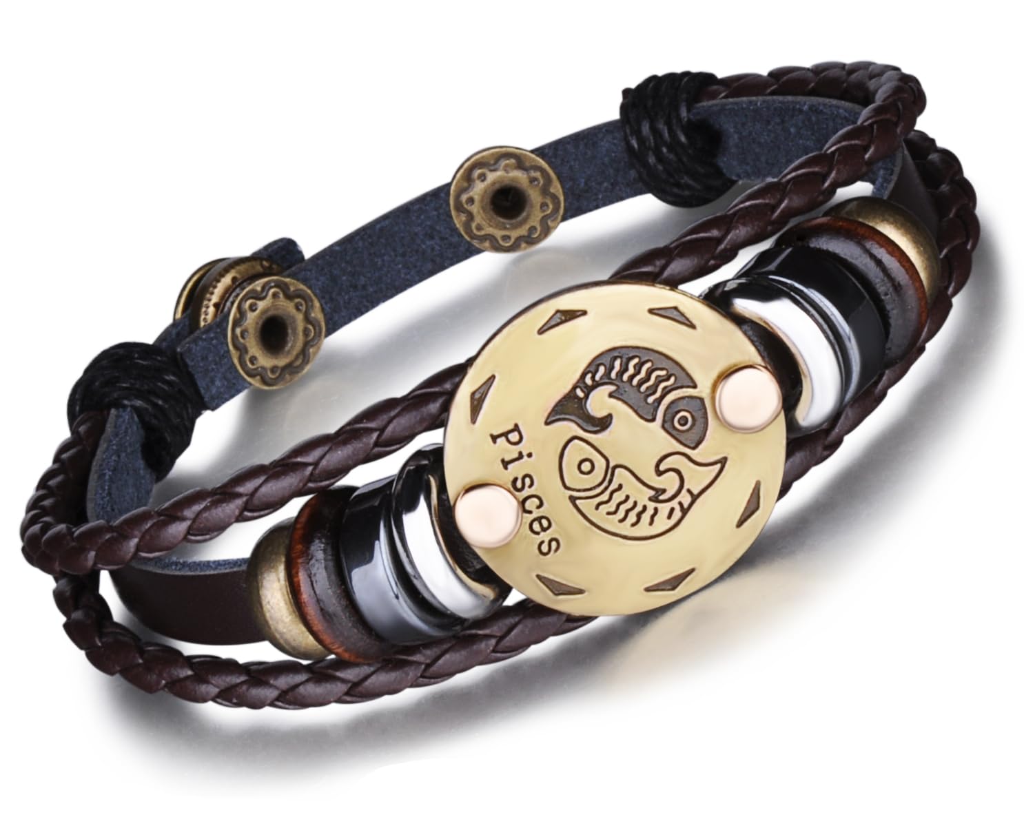 Infinity U Punk Fashion 12 Constellations Zodiac Sign Men's Women's Charm Bracelet Braided Leather Alloy Multilayer Brown Bangles Pisces (Pisces)