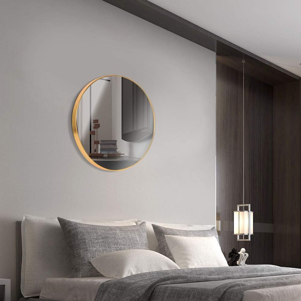 ZHUNFA Wall-Mounted Round Mirror, 19.7 Inch Gold Circle Mirror with Metal Frame for Bathroom, Living Room, Bedroom (Brushed Gold): Furniture & Decor