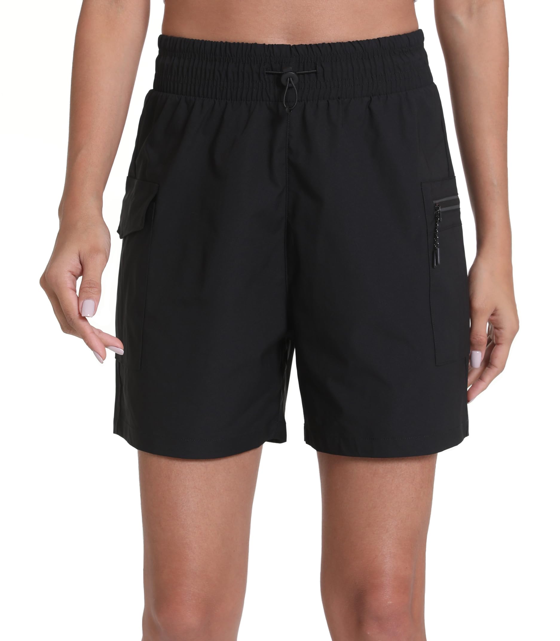 Photo 1 of TrekChic Women's Quick Dry Hiking Cargo Shorts with Zipper Pockets Lightweight Athletic Shorts for Workout Travel(Black,XXL)