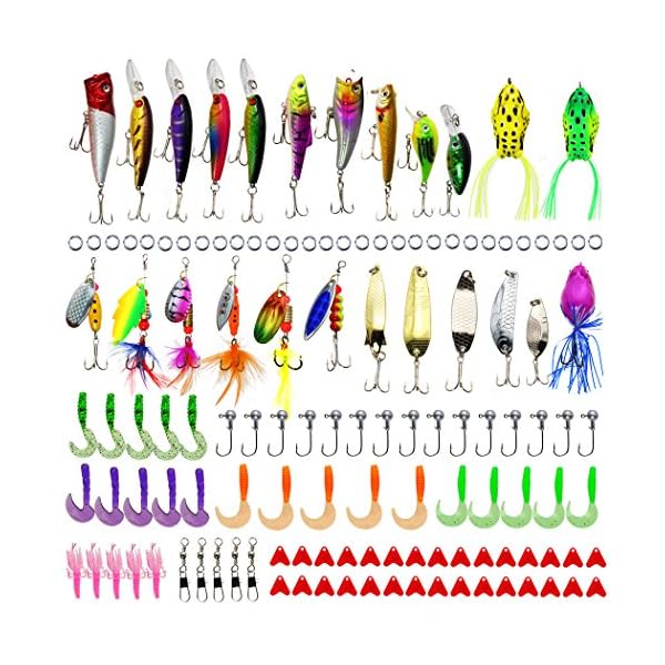 LotFancy-129-PCS-Fishing-Lures-Including-Rooster-Tail-Lures-Spinnerbait-Frog-Soft-Shrimp-Bait-Minnow-Inline-Spinner-Grub-Popper-Crankbaits-Spoon-Hard-Lures-Tackle-Box-More-Fishing-Gear-Kit