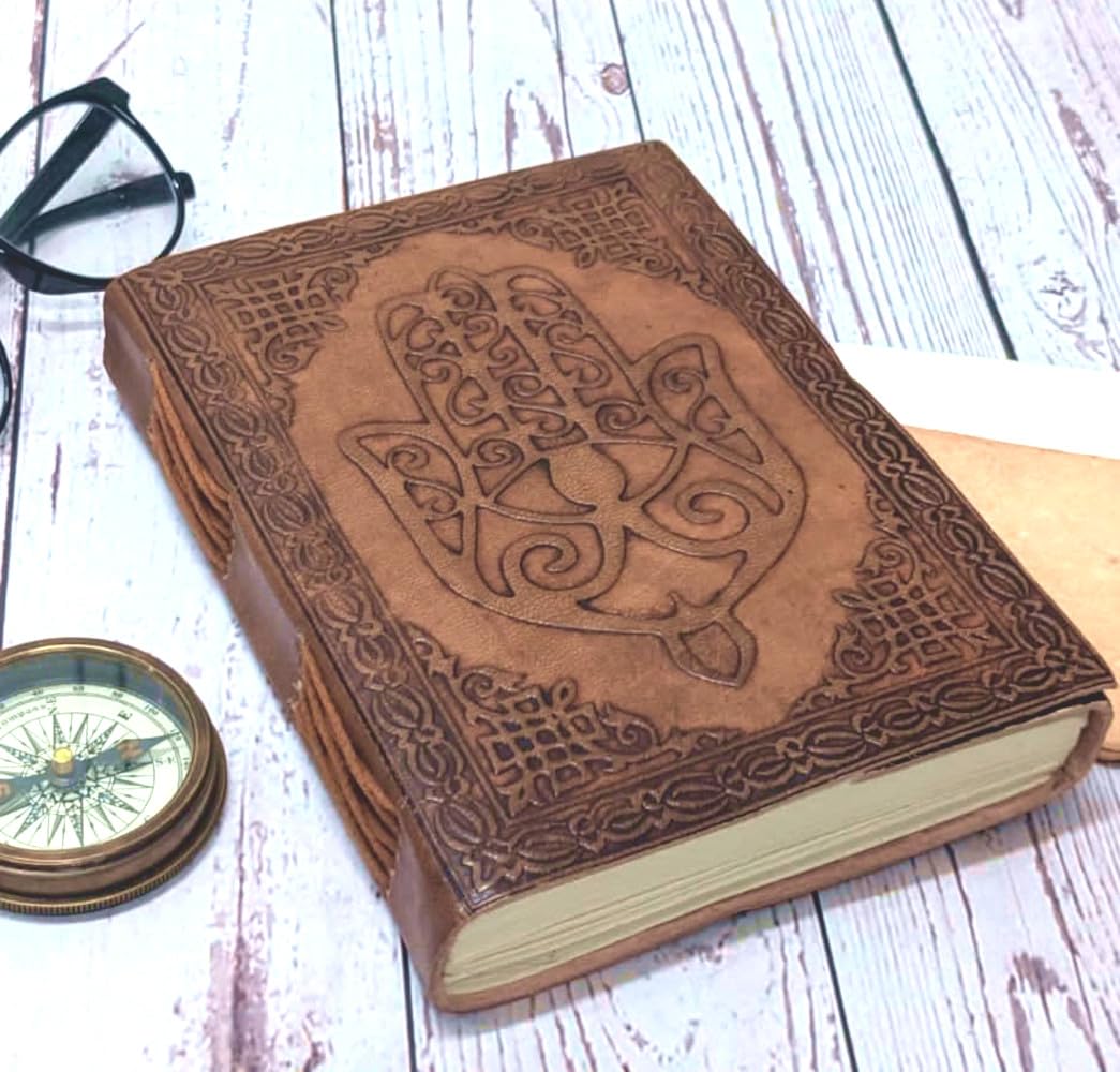 Purpledip Leather Journal (Diary Notebook) 'Hand Of God': Handmade Paper In Leather Cover For Corporate Gift or Personal Memoir (11323)