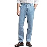 LBDLONGBIDA Mens Elastic Waist Straight Leg Jeans Relaxed Fit Stretch Waistband Denim Pants with Zipper and Button