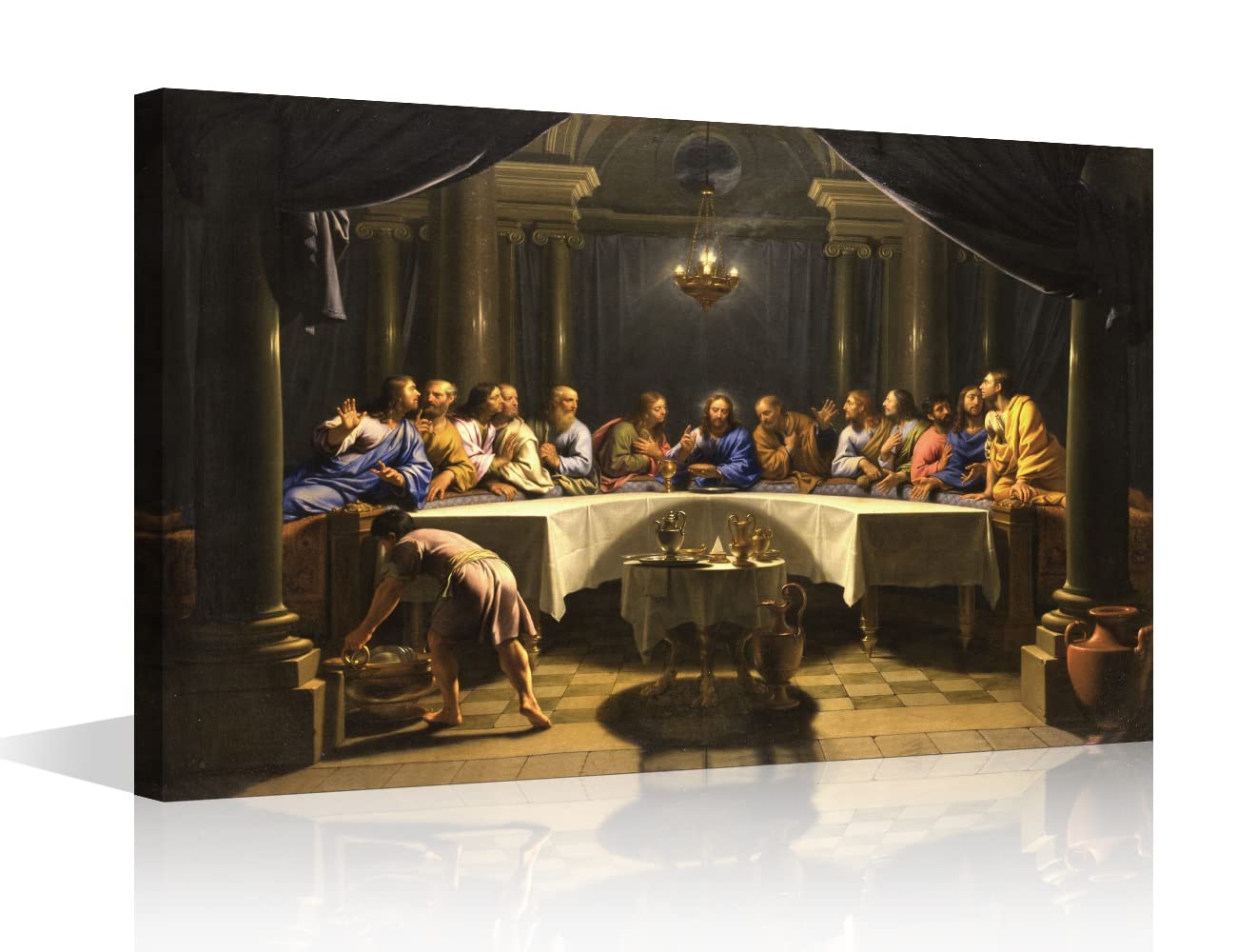 Last Supper Canvas Art Wall Decor Christ Religious Belief Jesus Our Lord and Savior Wall Art Prints Decorate for Living Room Bedroom Office Posters Prints Framed Ready to Hang - 24" W x 16" H