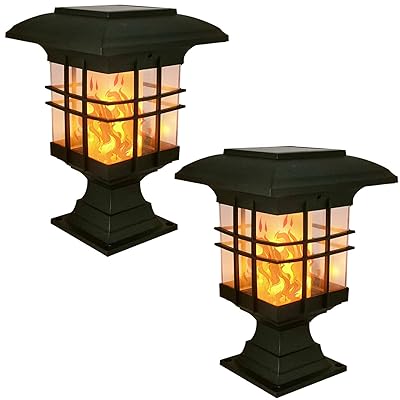 Buy Solar Post Lights Outdoor Lighting 2pk Classic Deck Fence Post Cap Led Lights With Flickering Flame For 3 5x3 5 4x4 5x5 6x6 Inch Dock Garden Patio Front Door Decoration Online In Indonesia