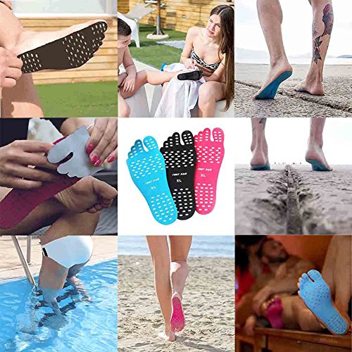 Fenta Barefoot Invisable Shoes Insole Stick For Beach Wear Yoga Spa Indoor Wear (black+blue+pink/3 pairs total, Large)