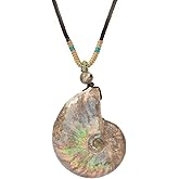 Natural Ammonite Fossil Jewelry Silver Tone Wrapped Pendant Necklace