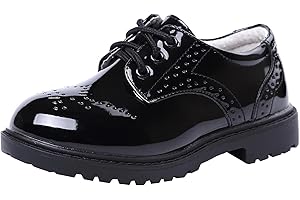 WUIWUIYU Toddlers Little Ring Bearer Wedding Lace-Up Oxfords Flats Brogues Boys School Uniform Dress Shoes
