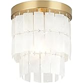 ALICE HOUSE 8-Inch Flush Mount Ceiling Light with Capiz Shells, Brushed Brass Finish, Modern Coastal Farmhouse Light Fixture 