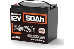 HumsiENK 12V 50Ah LiFePO4 Battery, Small Size Lithium Battery with BMS, Low Temp Protection, Rechargeable 6000-15000 Deep Cyc