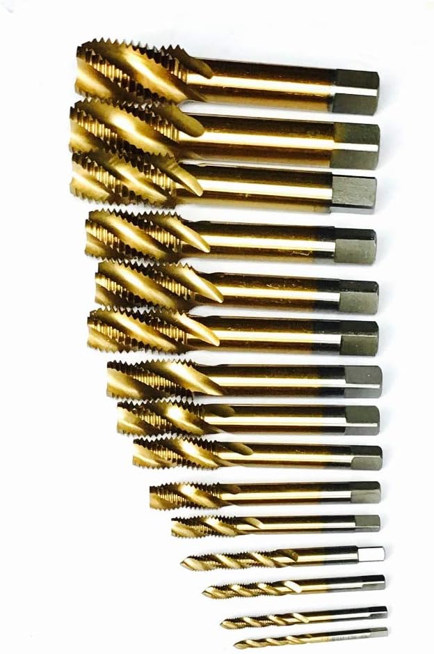 Haloogoods, HSS 6542 Full Cnc Made 15Pcs HSS Machine Spiral Tap Screw Taps Tin Coated M3/M4/M5/M6/M8/M10/M12/M14/M16/M18/M20/M22/M24/M27/M30 - (Color: Gold; Pitch: Standard Pitch)