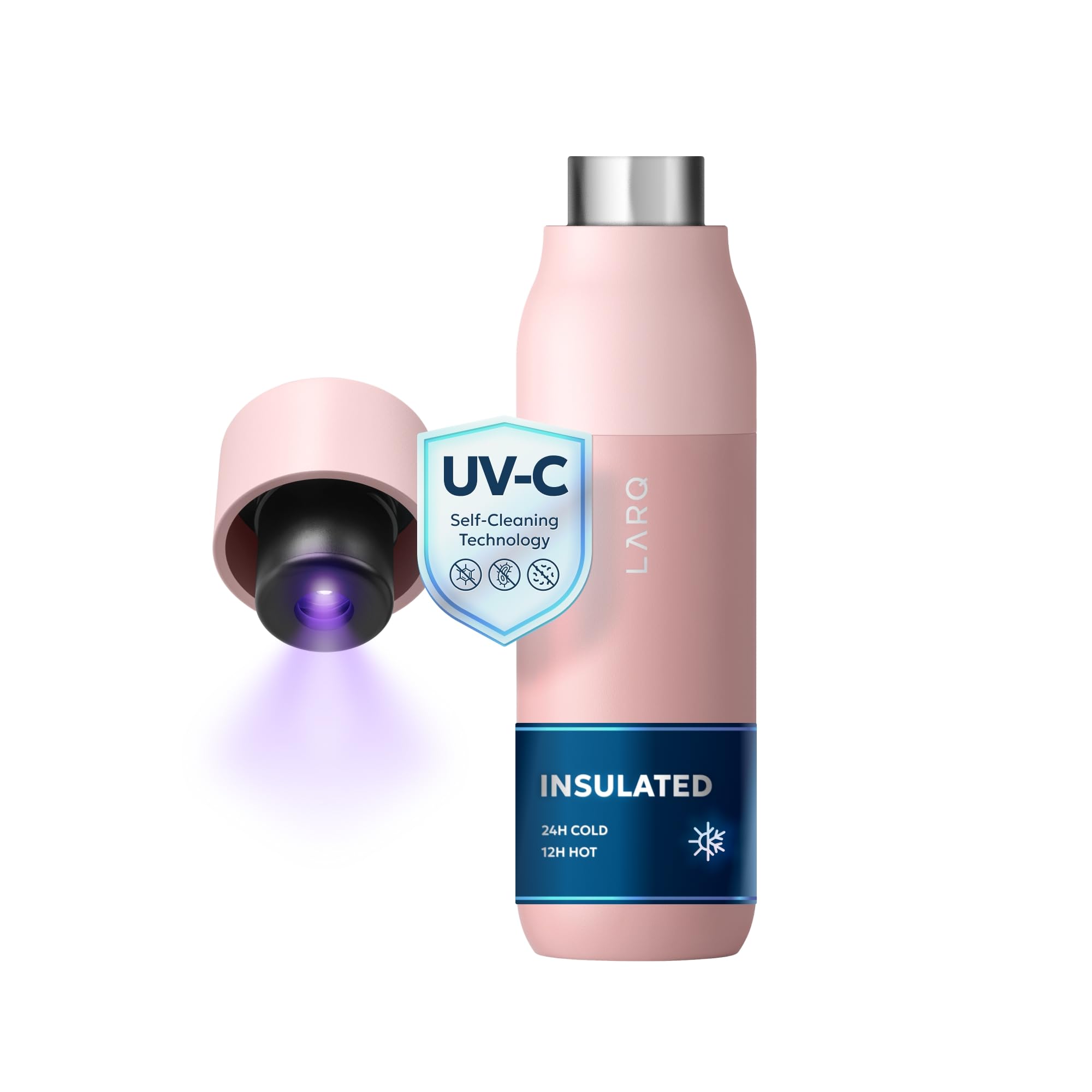 LARQ Bottle PureVis 500ml –Self-Cleaning and Insulated Stainless Steel Water Bottle with UV Water Purifier and Award-winning Design | Reusable & Travel Friendly, 2 Years Warranty