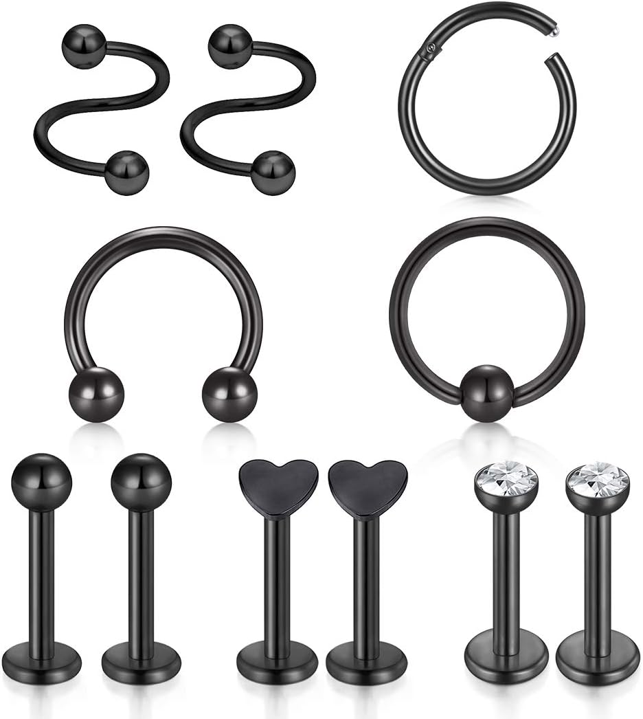 Zolure 16G Cartilage Tragus Earrings Stainless Steel Labret Monroe Medusa Lip Ring Rook Helix Earring Stud Barbell Piercing Jewelry