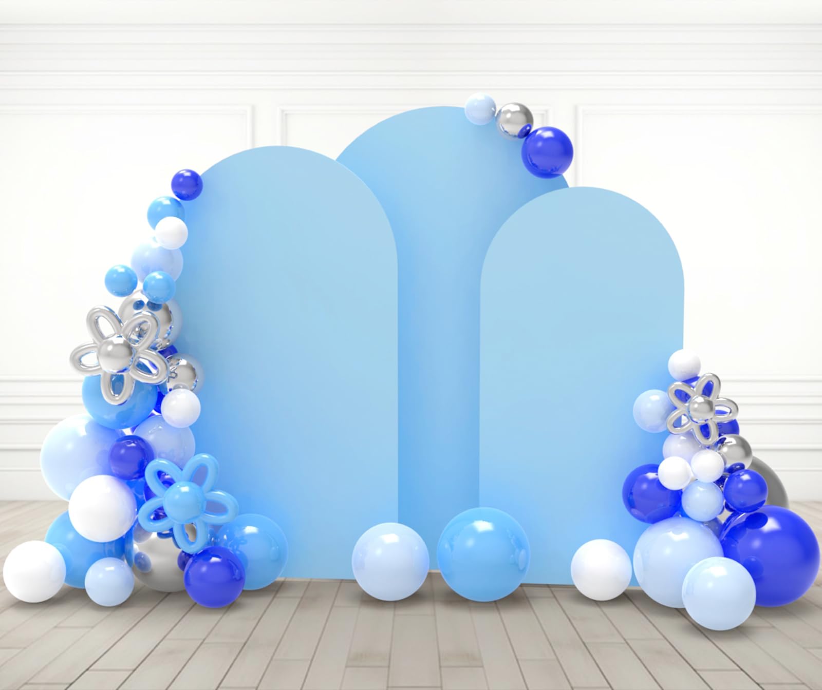 Photo 1 of Babenest Baby Blue Wedding Arch Cover Set of 3, Spandex Fitted Arch Backdrop Cover for Photo, Round Top Chiara Stand Cover for Party Birthday Baby Shower Background Decoration?6.6FT/7.2FT/8FT?