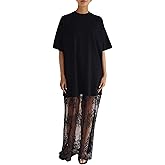 NUFIWI Women Short Sleeve Shirt Dress Crewneck Oversized Lace Maxi Dress Embroidered Lace Patchwork Long Dresses