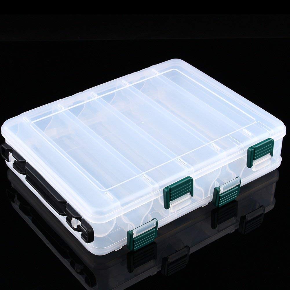 Fishing Lure Box, Quality Waterproof Fishing Tackle Box Fishing Lure Double Layer Tackle Hook Bait Storage Box with 12 Compartments for Fishing