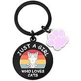 Uerifr Cat Themed Gifts for Girls Just A Girl Who Loves Cats Keychain Cat Mom Gifts for Women Cats Lovers