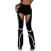 GORGLITTER Women's Rave Festival Disco Pants Outfits Y2K Chaps Cut Out Low Waist Flared Bottom Soft Grunge Edgy Outfit