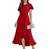 BeryLove Women Formal Party Dress Flutter Short Sleeve Wedding Cocktail Long Evening Dress