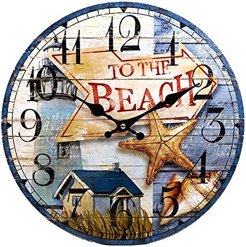 13"X 13" Wood Wall Clock to The Beach Marine Coastal Nautical Beach Decor