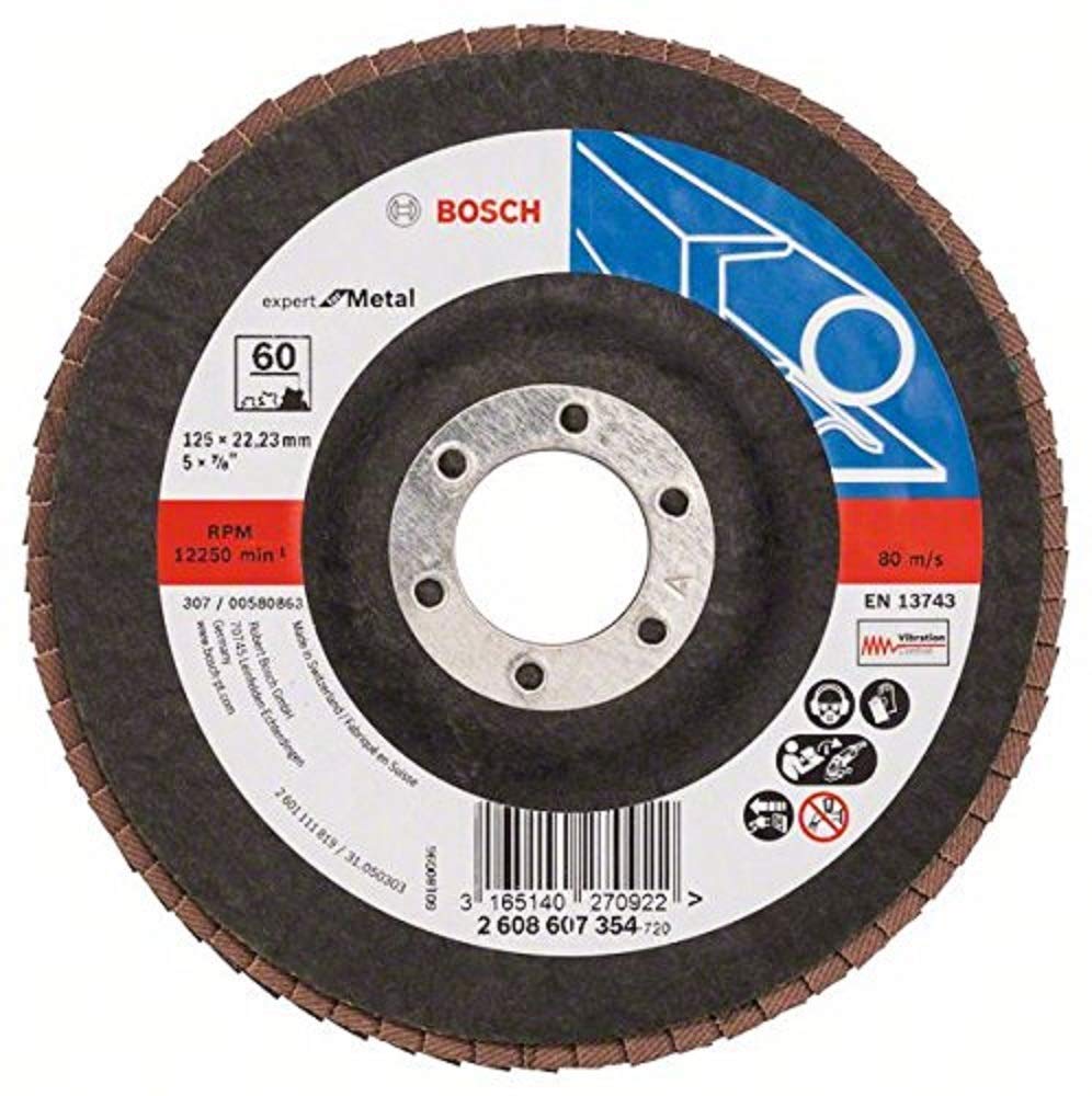 Bosch 2608607354 "Expert" K60 Straight Flap Disc for Metal, 0 V, Black/Brown, 125 mm