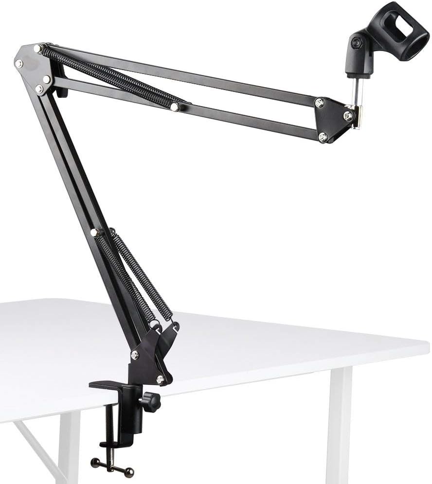 YUOCU Professional Studio Condenser Microphone Suspension Mic Clip Adjustable & Durable Steel Boom Scissor Arm Stand for Radio Broadcasting Studio, Voice-Over Sound Studio, Stages, and TV Stations