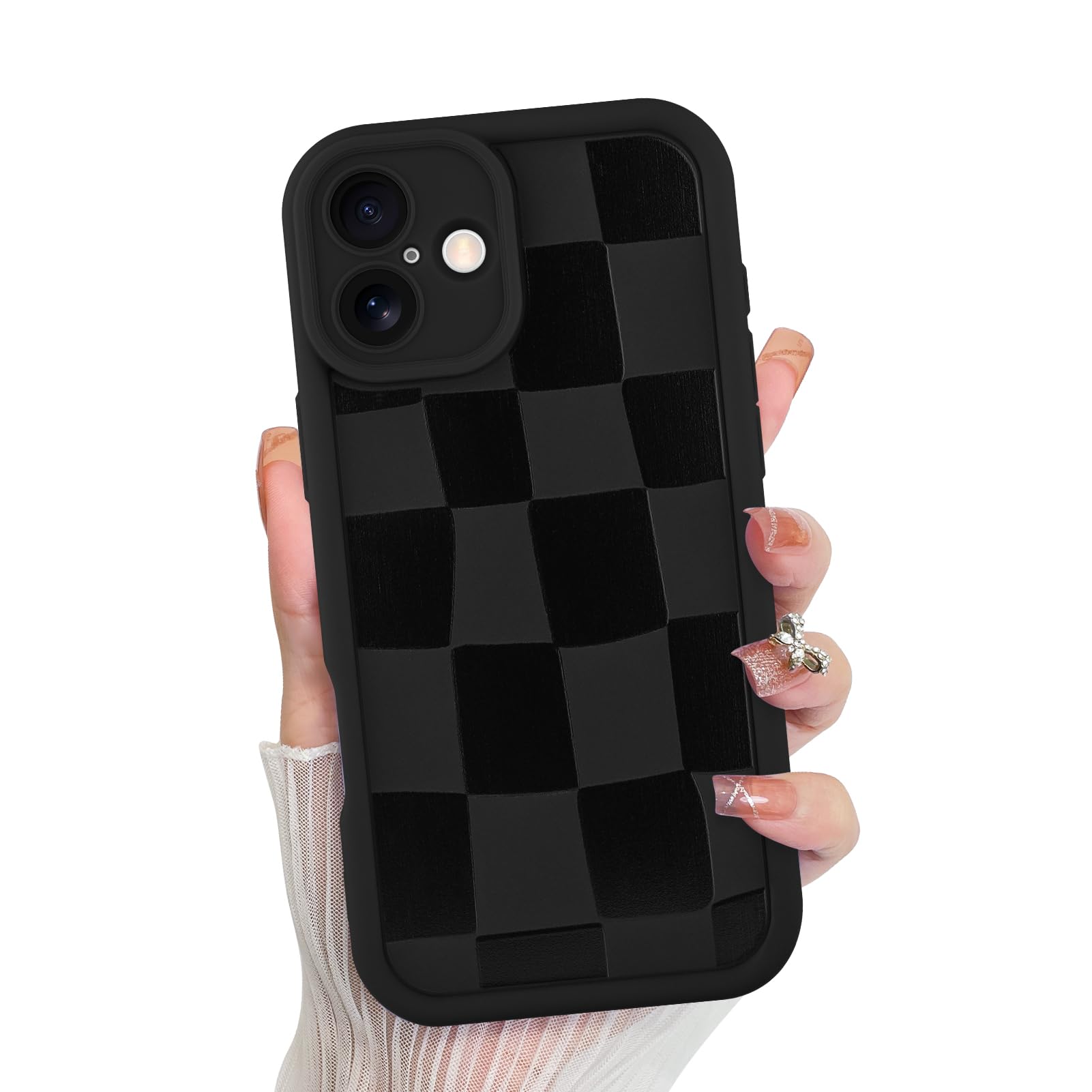 Photo 1 of KANGHAR Compatible with iPhone 17 Case 2025, Silicone Checkered Cute Pattern, Camera Protection Soft Slim Shockproof Edge Phone Cover for Girls Women -Black