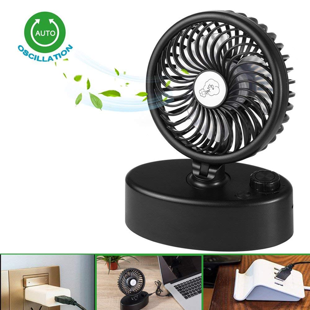 Ausein Oscillating Desk Fan, Mini Personal Cooling Fans Rechargeable Battery & USB Ports Powered, 60 Degree Oscillation, Portable Fan for Home, Office, Travel, Camping