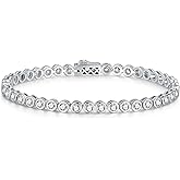 Moissanite Tennis Bracelet for Women, Show She Still Matters Anniversary Bracelet Gift for Wife, 3.9cttw D Color VVS1 Moissanite Bezel Set, White/14K Gold Plated Sterling Silver, Idea Gift for Her