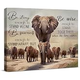 Inspirational Elephant Canvas Wall Art African Be Strong Print Framed | African Elephants Poster Picture Inspirational Wall Decor for Home Bedroom Living Room 8x10 Inch Framed