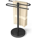 Hand Towel Stand, Stainless Steel Towel Holder for Bathroom Countertop, 15.2 Inch S-Shape Weighted Base Standing Hand Towel Rack Bar Holds 2 Towels for Kitchen Vanity, Black