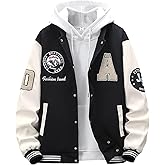 SHENHE Men's Letter Print Varsity Jacket Color Block Streetwear Bomer Baseball Jacket