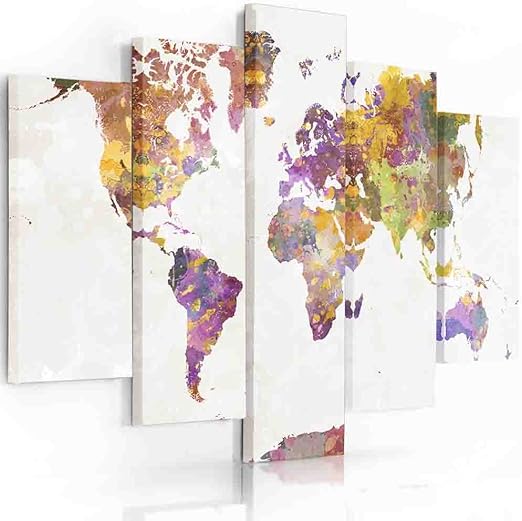 Feeby Frames Tableau Multi Panneau 5 Parties Tableau Imprimé Xxl Tableau Imprimé Sur Toile Tableau Deco Pentaptyque Carte Du Monde 250x120 Cm