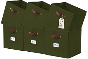 DECOMOMO Storage Bins, Cube Storage Bin with Labels, Fabric Storage Cubes for Shelves (10.5" x 11" / 6pcs, Olive Green)