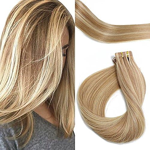 PoleStar Hair Tape In Human Hair Extensions 20pcs Seamless Silky Straight Weft Remy Virgin Hair(Piano Ombre Color #12-613 22inches)