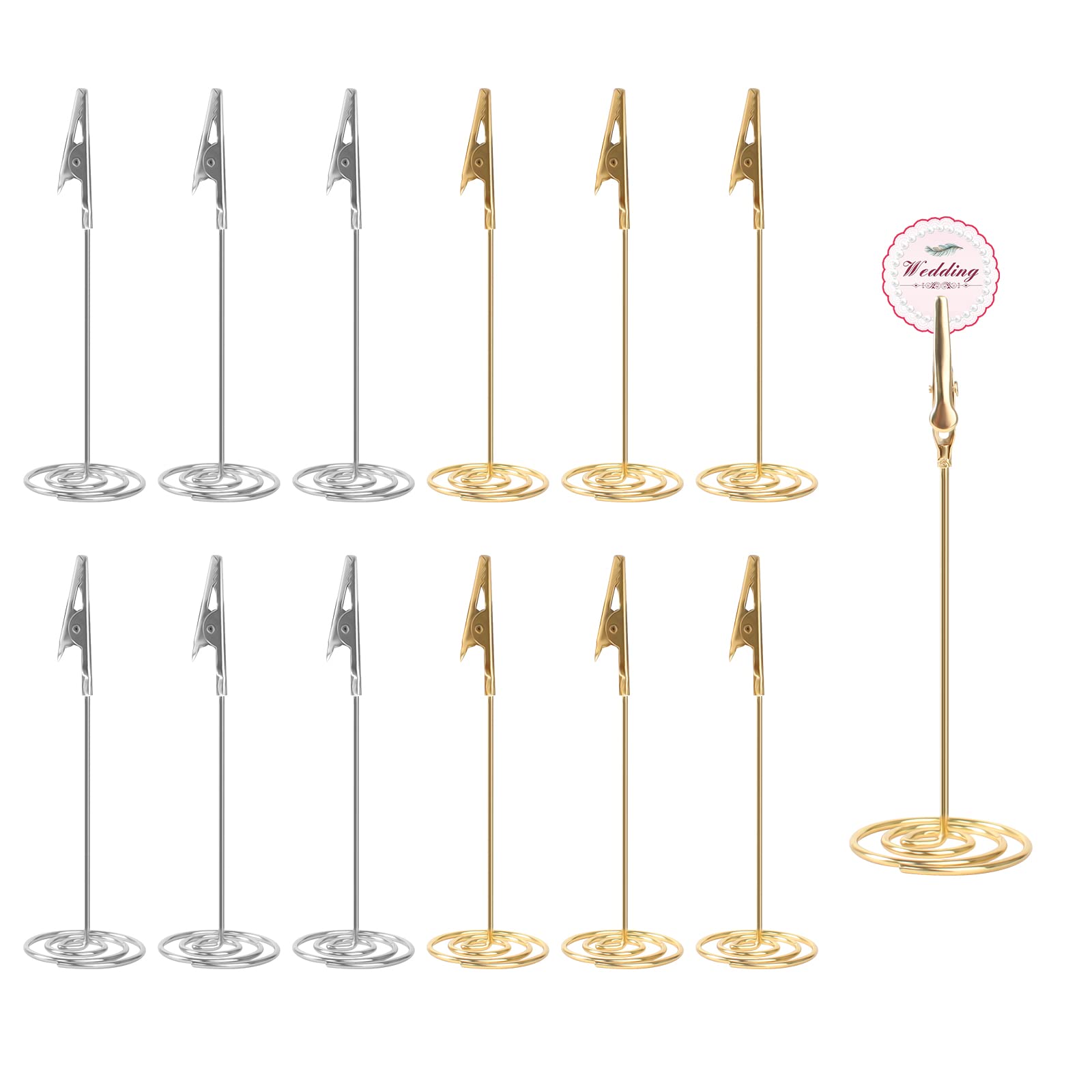 Guichangkai 12Pcs Table Photo Holder with Alligator Clasp 4.52 Inch Tall Memo Holder Clip Photo Number Stand Table Number HolderWedding Party Office Desk Paper Menu Holder(GoldSilver),Multicolour