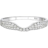 Wuziwen Curved Wedding Bands for Women Sterling Silver Infinity Eternity Rings for Engagement Ring Cubic Zirconia