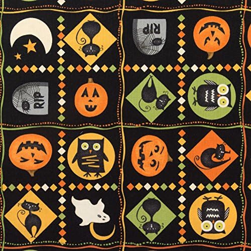 Scaredy Cats in Black Halloween 100% Cotton Fabric Cats Ghosts Pumpkins RIP Lightweight 45" Width ℳ - Sold by the Yard