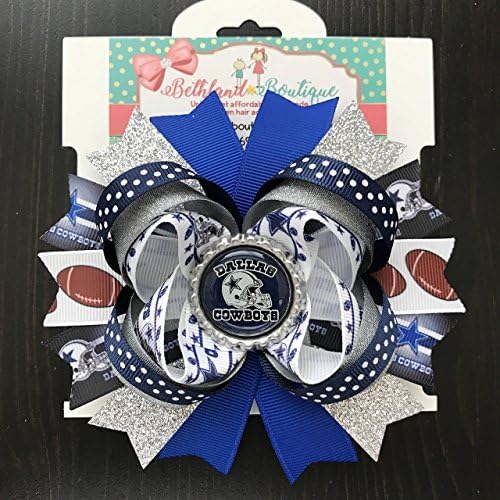 Dallas Cowboys Hair Bow, Handmade NFL Football Silver Blue Navy Dallas Cowboys Hairbow Accessories