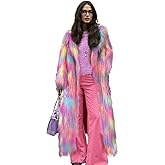 LRYBSA Shaggy Fluffy Faux Fur Coat With Candy Multicolored Sweater Women's Extend Ankle Puffy Outwear