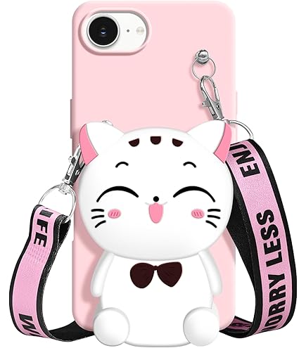 Cute 3D Bow Cat Ear Case For IPhone 16 (6.1") - Pink Soft Silicone & Clear PC Back Shockproof Case For Women & Girls