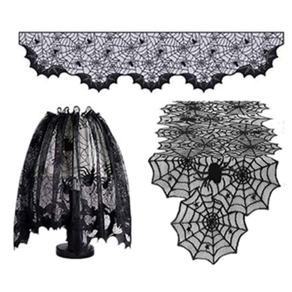 Best Spider Web Lace Tablecloth Indoor Bar Decor Table Cover Black