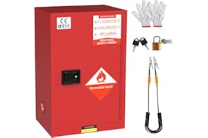 YOEXTO Fireproof Storage Cabinet 23.23" x 18.11" x 35", 30 Gallon Galvanized Steel Flammable Cabinet, Chemical, Red