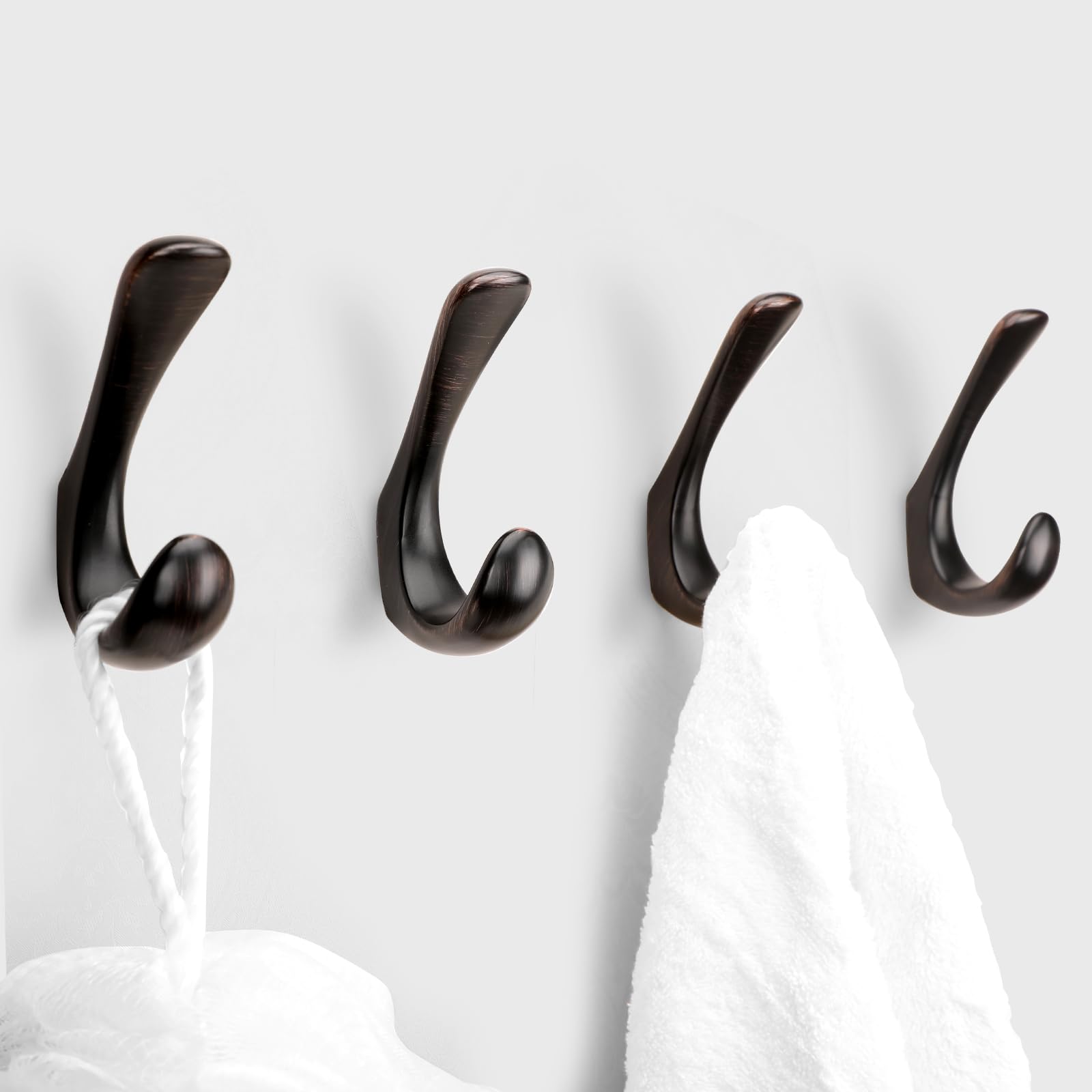 Photo 1 of Metaliby 4 Pack Towel Hooks for Bathrooms Wall Mounted, Oil Rubbed Bronze Bathroom Hooks for Towels, Robe & Towel Hook for Wall, Modern Bath Towel Hook